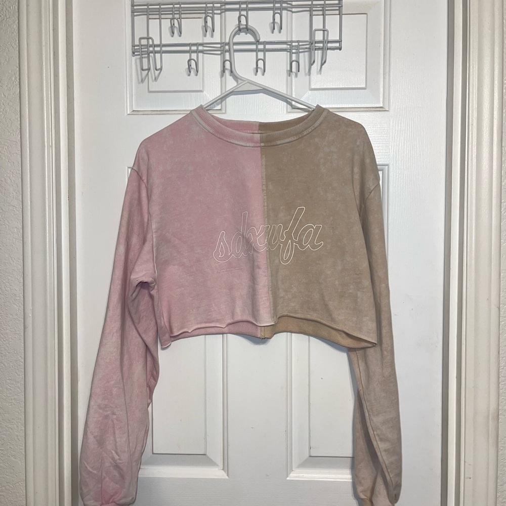 White Fox Boutique Pink and Tan Split Sweatshirt